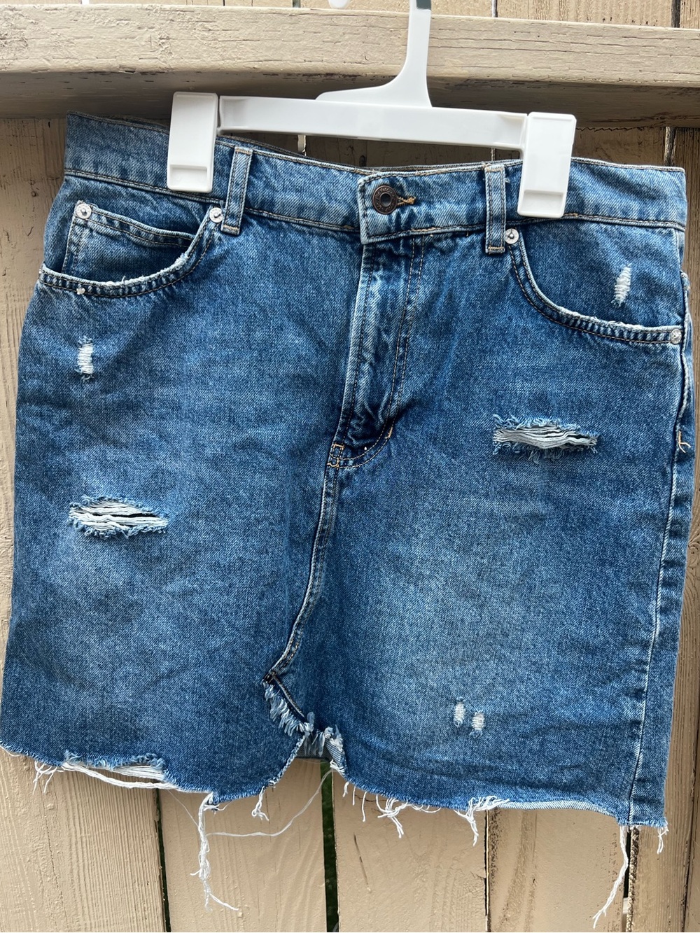 Free People Distressed Denim Mini Skirt - Blue Size 29